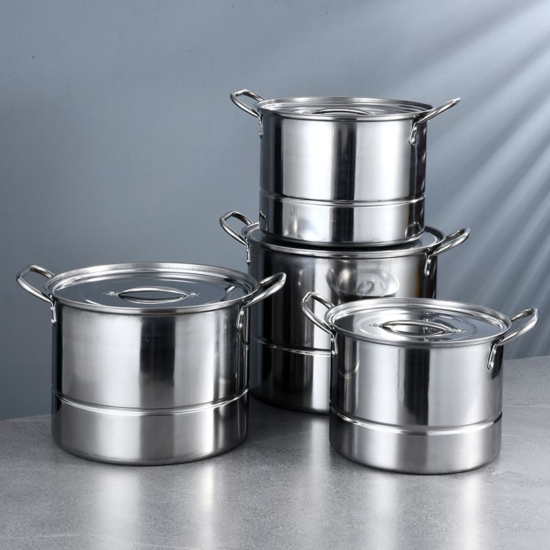 加厚不锈钢低汤锅加高汤锅 汤桶蒸锅套装带水壶 电磁炉燃气灶通用