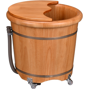 泡脚桶木桶带轮子带下排水家用足浴桶过小腿洗脚木盆木质高深桶