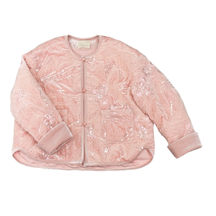 Qimoo淇木26春季新款女童装新中式定制网纱珠片丝绒面料夹棉外套