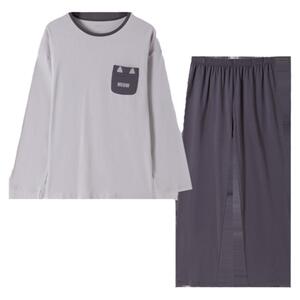 顶呱呱官方旗舰店长袖睡衣男士纯棉圆领家居服套装春夏薄全棉宽松