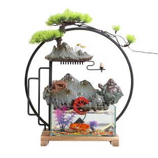 招财家居流水循环玻璃鱼缸客厅电视柜装饰风水轮摆件乔迁新居礼品