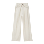 王家有鱼小个子杏色阔腿牛仔裤女2025秋季新款爆款时尚显瘦直筒裤