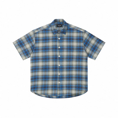 100%纯棉定制法兰绒短袖格纹衬衫