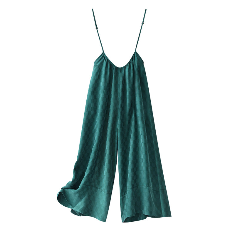 小众高定chic调 砂洗雾面铜氨丝暗纹方格背带裤阔版吊带裙裤25夏