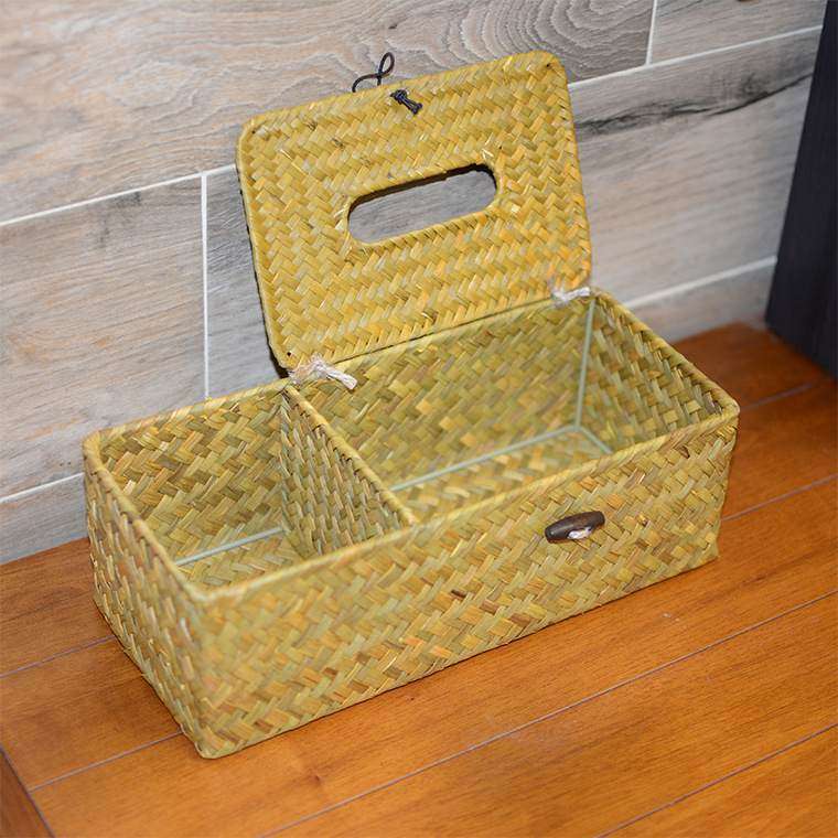 海草编织桌面收纳筐抽收纳柳编盒篮整理篮茶几筐置物巾卧室收纳