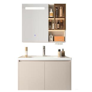 四季沐歌奶油风浴室柜陶瓷盆智能灯环保板材厚实款包送装入户