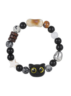 黑色猫咪天然石串珠手链ins风