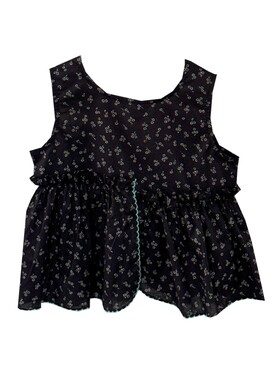 女童森女系黑色碎花无袖娃娃衫