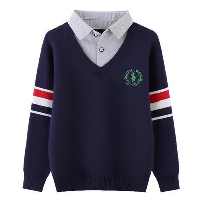 男童毛衣2025新款秋冬纯棉假两件