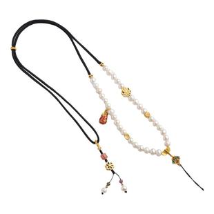 南露淡水珍珠项链挂绳高档多宝珠链毛衣链女手工编织玉佛吊坠挂绳