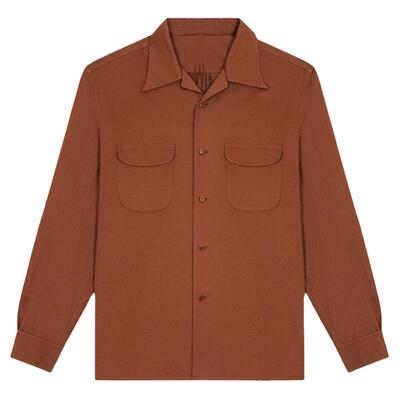 透气棉麻混纺古巴领衬衫口袋长袖