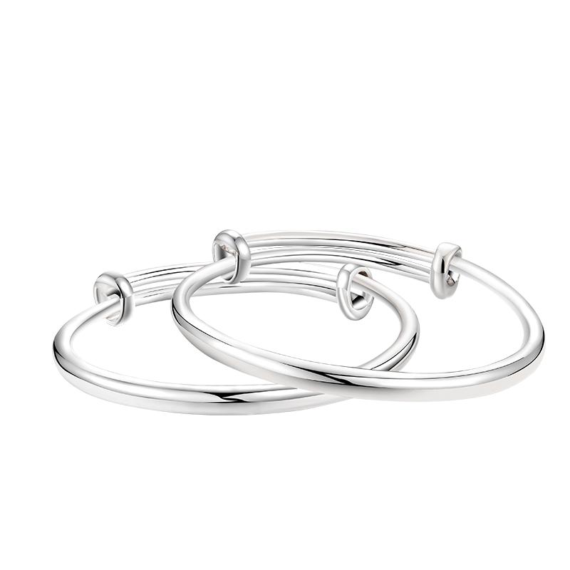 九乐999纯银光面推拉手镯女亲子款足银镯子宝宝婴儿周岁满月礼物