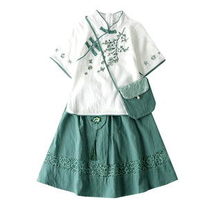 女童夏装套装刺绣连衣裙女孩汉服裙子儿童装新中式国风夏季两件套
