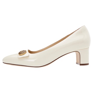 灵梅陈高光鞋法式高跟鞋优雅粗跟浅口单鞋中跟皮鞋女通勤真皮瓢鞋