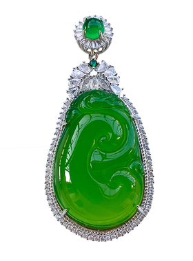 冰种绿玉髓如意吊坠玛瑙毛衣链子