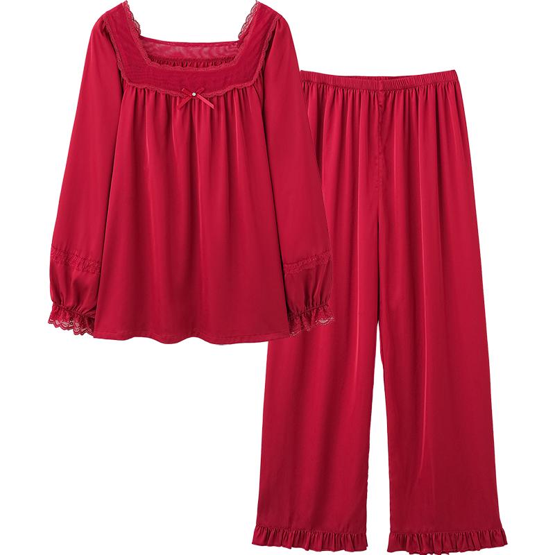 思莉太太轻奢绝美女款红色家居服