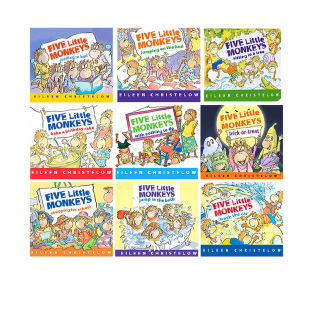 Five Little Monkeys 五只小猴子在床上跳/烤蛋糕/洗汽车/万圣节/坐在树上/在床上看书 英文原版绘本 幼儿童英语读本 廖彩杏书单