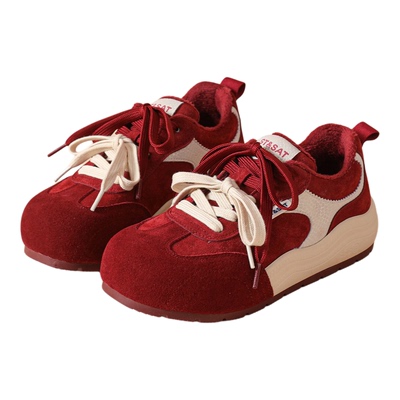 星期六超火新款红色运动德训鞋女