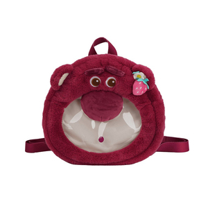 迪士尼正版草莓熊晒娃双肩包可爱史迪奇玩偶痛包苏利文公仔毛绒包