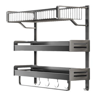 毛巾架卫生间置物架一体免打孔壁挂浴室厕所卫浴套装太空铝浴巾架