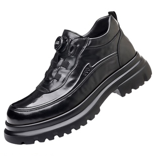木林森木林森男士厚底德比鞋黑色旋转扣增高5CM商务休闲皮鞋舒适