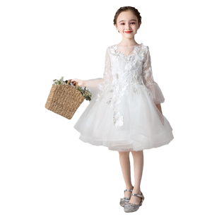 儿童夏装薄款公主裙女童长袖连衣裙生日2026洋气爆款白色时尚高端