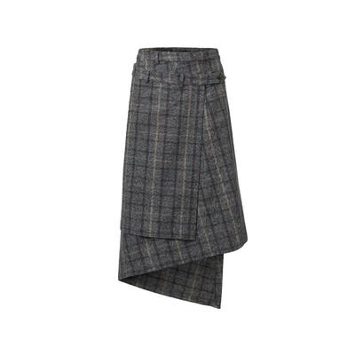 R13秋冬做旧格纹交叉裹身式半裙