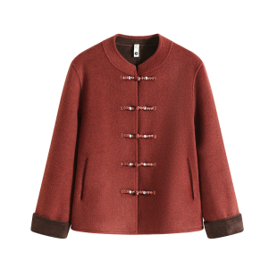 新款妈妈春装小香风毛呢外套女短款洋气中老年人春秋款双面呢上衣