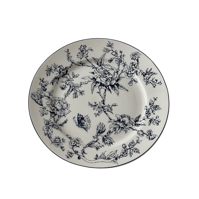 高级感中古风蓝色玫瑰花陶瓷碗盘