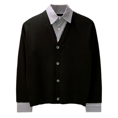 开衫针织衫V领叠穿假两件毛衣潮