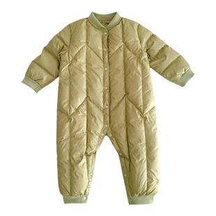 婴儿羽绒服冬季连体衣小月龄宝宝冬装衣服无帽外出服加厚爬爬服男