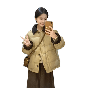 韩国时尚撞色短款羽绒棉衣棉服女冬2025年新款小个子加绒加厚外套