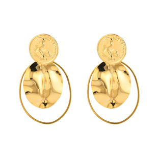 轻奢璀璨椭圆古币耳环法式复古小众设计高级感耳饰美拉金色耳坠女