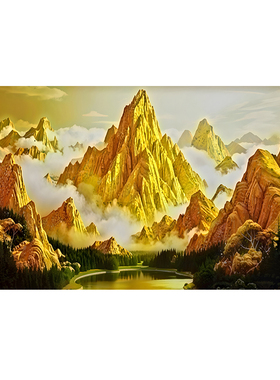 背靠金山聚宝盆客厅画招财装饰画