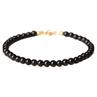 极细款乌金黑曜石手串女ins复古风个性设计手链女招财珠子转运珠