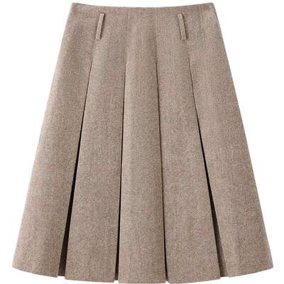 【商场同款】乐町长款毛呢半身裙秋冬新款含羊毛百褶裙C2GFF4326