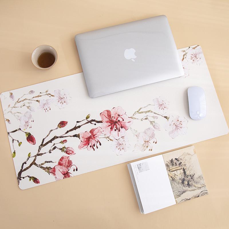 中式国风花卉鼠标垫文创手绘办公桌餐垫桌垫大号防水防油键盘垫子