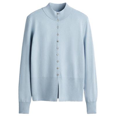 HM女装毛针织衫25秋季新款时尚针织衫粘纤混纺高领开衫1311915