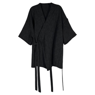 陆与山屿【无忧】女士棉亚麻上衣新中式绑带暗纹质感短袖衬衫外套