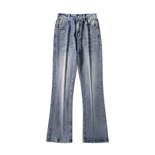 VIISHOW黑色微喇牛仔裤男生春秋季修身弯刀裤子宽松直筒阔腿长裤