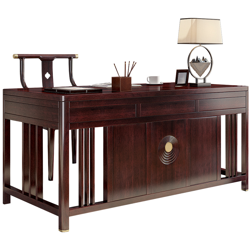 新中式实木书桌家用轻奢书房电脑办公写字台小户型卧室书画桌椅