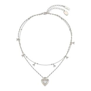 原创浅钛金双层心形贝母项链 两条可分开佩戴