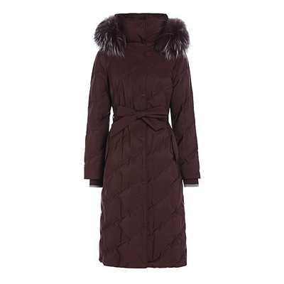 JESSIE鹅绒毛领连帽羽绒服中长款