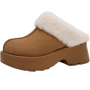 百丽女靴子厚底毛毛鞋新款冬季棉鞋加绒保暖雪地靴穆勒鞋B2363DH4