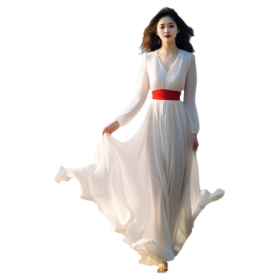 莎点气质大摆裙雪纺长裙