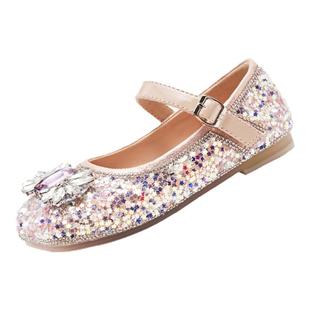 TATA他她童鞋女童公主鞋春秋新款女宝宝软底单鞋水晶鞋闪亮蝴蝶结