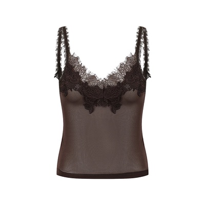 CNLEEWEI2025秋季新款性感精致小众设计定位绣花蕾丝弹力吊带上衣