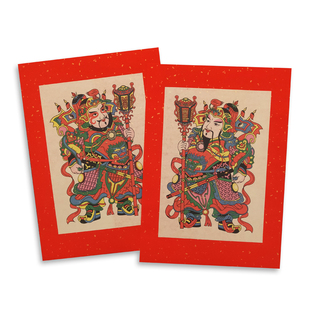 梁公馆®传统门神木版年画红底武门神门贴复古老年画赵公明马上鞭