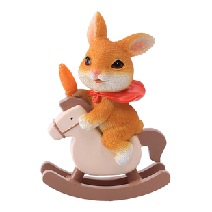 马到成功可爱兔子木马摆件办公室桌面微景观花盆装饰解压生日礼物