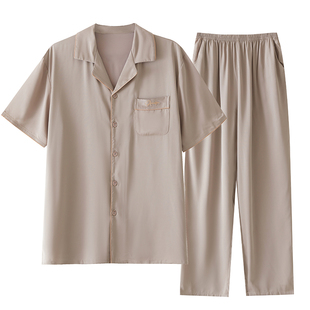 男士睡衣夏季冰丝短袖套装春秋款男款家居服夏款薄款丝绸2026新款